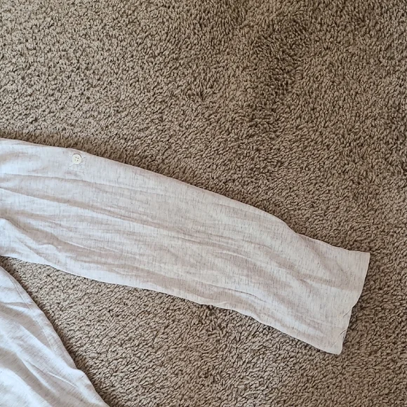 Light Gray Long Sleeve Henley Shirt Roll Up Sleeves - Picture 8 of 14